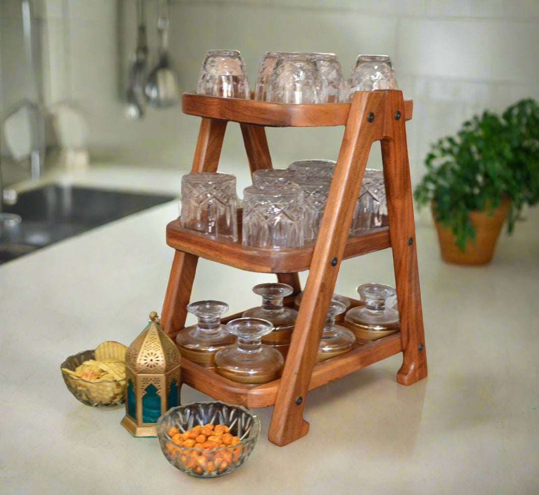 Pyramid Vegetable Rack 3 Layer Solid Wood