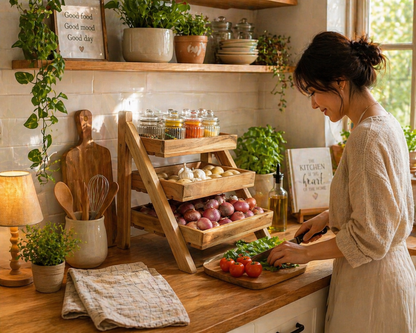 Vegetable Rack 3 Layer Solid Wood