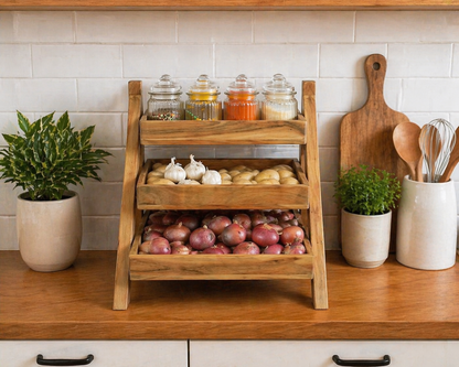 Vegetable Rack 3 Layer Solid Wood
