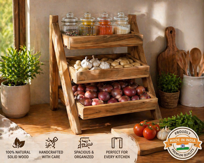 Vegetable Rack 3 Layer Solid Wood