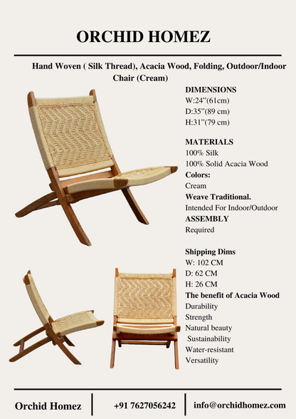 Orchid Homez Hand Woven Lounge Chair Folding Solid Wood Outdoor Chair