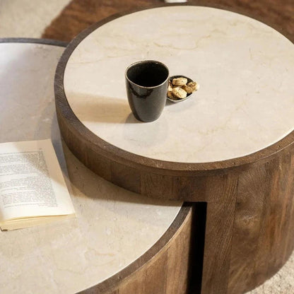 Rene solid wood and marble coffee table