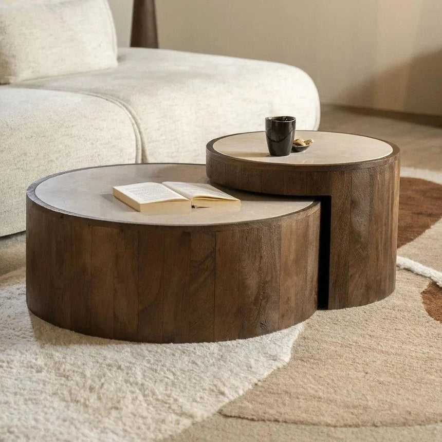 Rene solid wood and marble coffee table