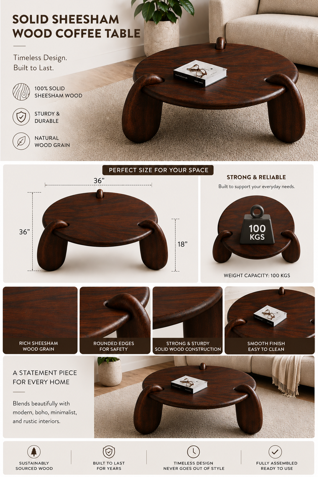 VEENA SHEESHAM WOOD COFFEE TABLE